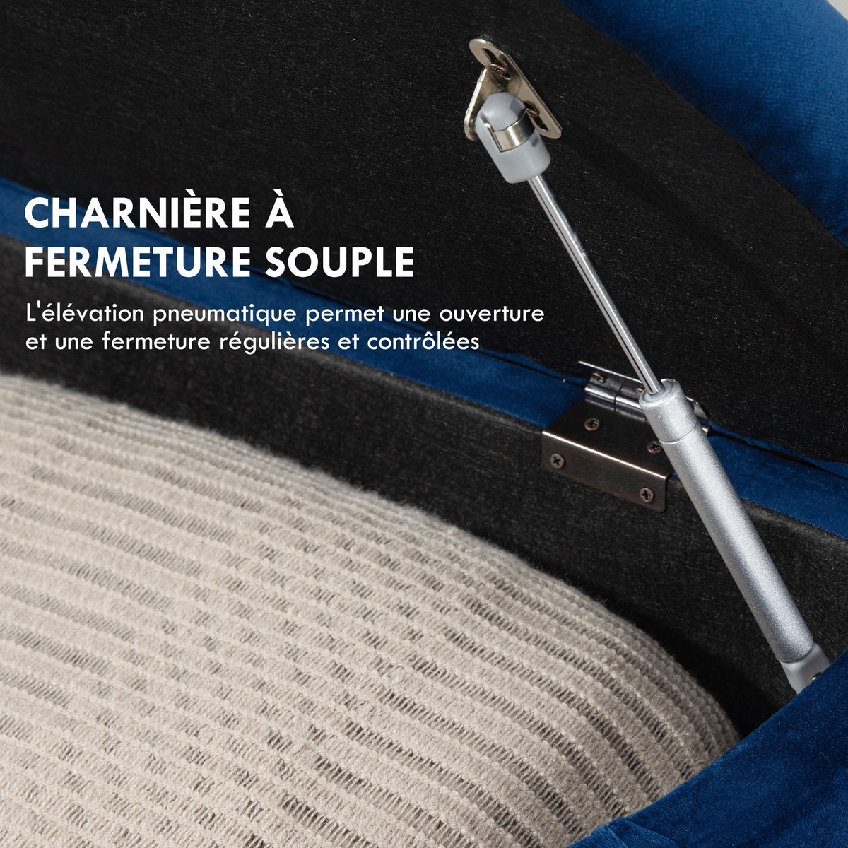 Pouf de Rangement Coffre 2 en 1 - Pouf capitonné Demi-Cercle - Pieds Bois hévéa Noir revêtement Velours Bleu-4