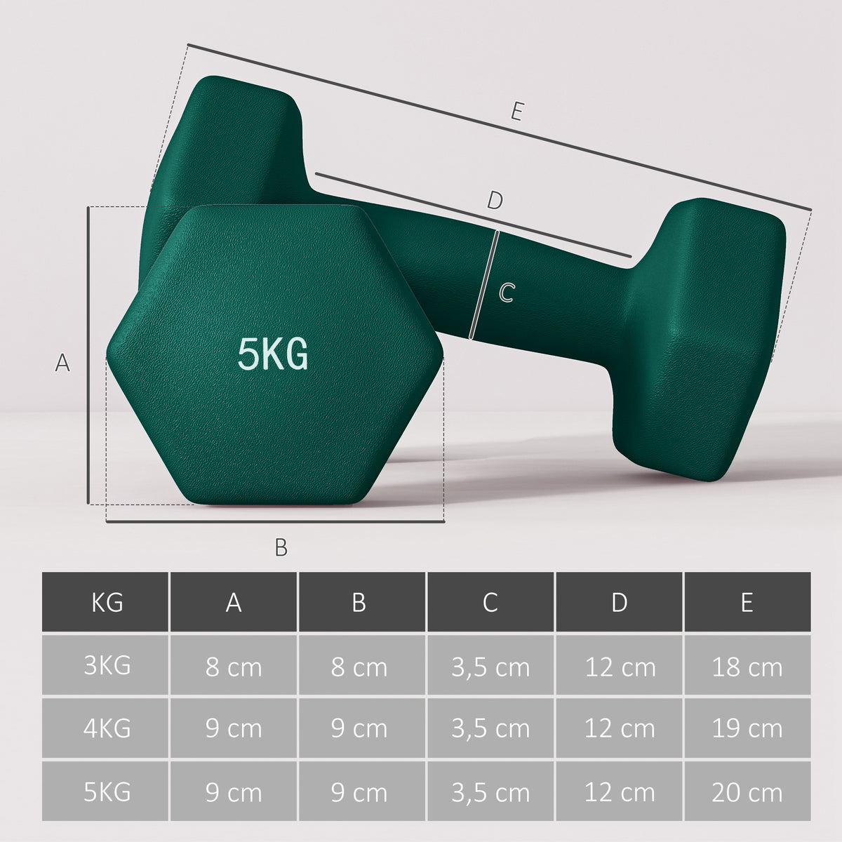 Lot d'haltères hexagonaux, haltères musculation, 2 x 3 kg, 2 x 4 kg, 2 x 5 kg, avec support convertible d'haltères-2