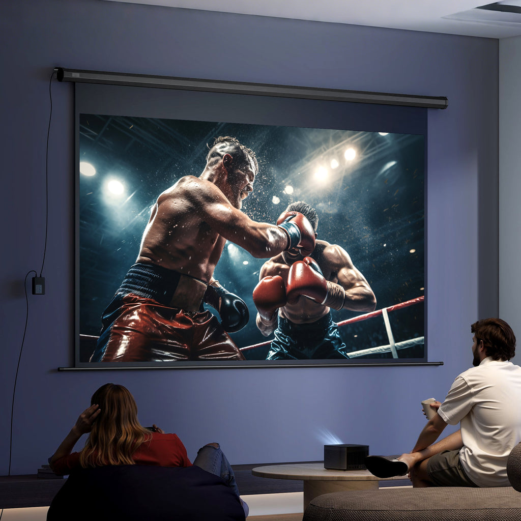 Écran de projection motorisé 120 pouces, 16:9 4K HD, fixation mural ou plafond avec télécommande, 297x8x183cm-9