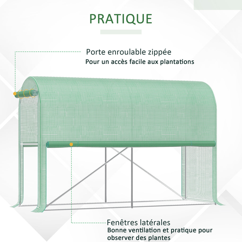 Serre de jardin PE, serre de balcon, bâche renforcée 140 g/m², châssis en acier, porte zippée enroulable, pour légumes plantes fleurs, intérieur et extérieur, 300 x 100 x 200 cm, vert-5