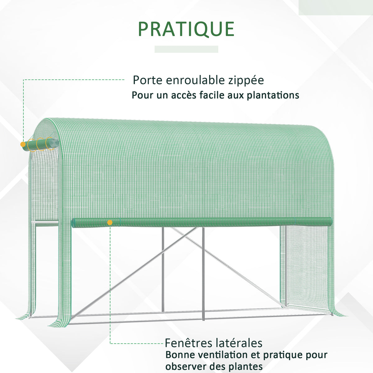 Serre de jardin PE, serre de balcon, bâche renforcée 140 g/m², châssis en acier, porte zippée enroulable, pour légumes plantes fleurs, intérieur et extérieur, 300 x 100 x 200 cm, vert-5