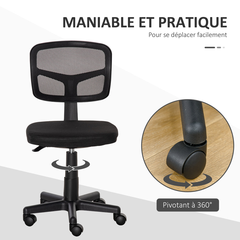 Chaise de bureau sans accoudoirs, fauteuil de bureau en maille, hauteur réglable, assise rembourré, pivotant 360°, noir-5