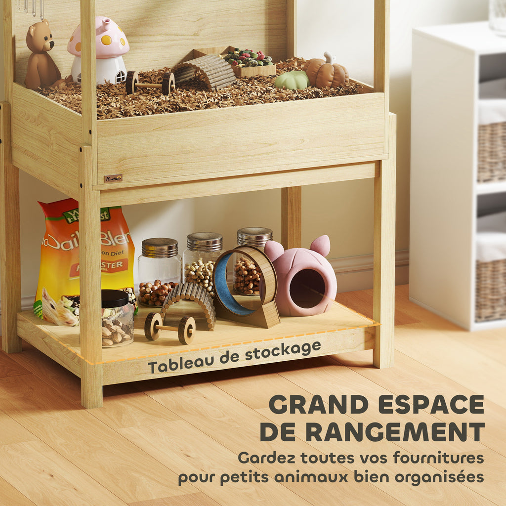 Cage à hamster en bois surélevée avec plateau de rangement couvercle ouvrable 83,2 x 50 x 103 cm effet bois naturel-4