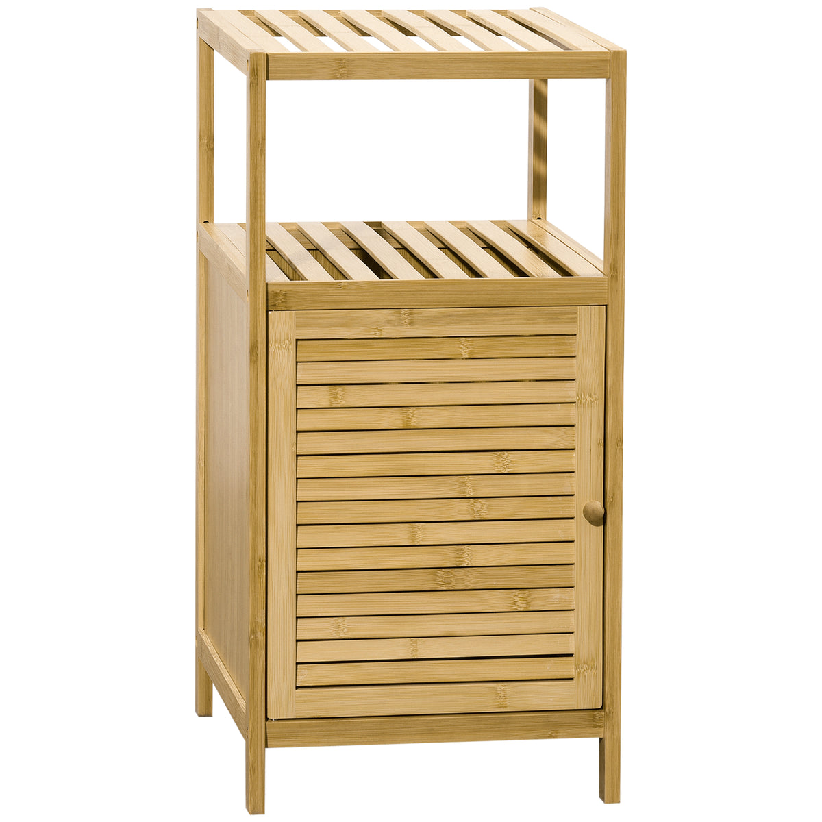 Meuble de rangement pour salle de bain en bambou 2 étagères et 1 placard avec porte 33 x 36,5 x 67 cm naturel-0