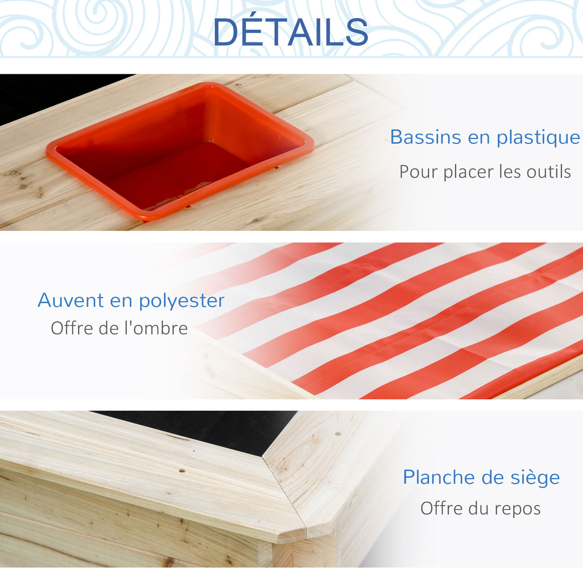 Bac à Sable Bois Sapin carré dim. 1,18 x 1,18 x 1,18 m - Hauteur, Inclinaison Toit réglables, refermable - 2 bacs-5
