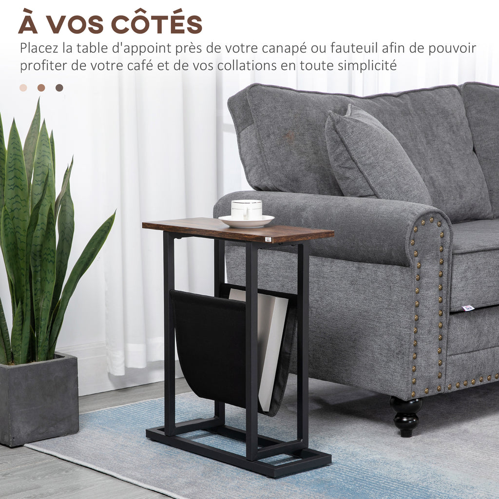 Table d'appoint bout de canapé avec porte-revues strucuture en acier design industriel 49 x 19 x 55 cm noir marron foncé-3