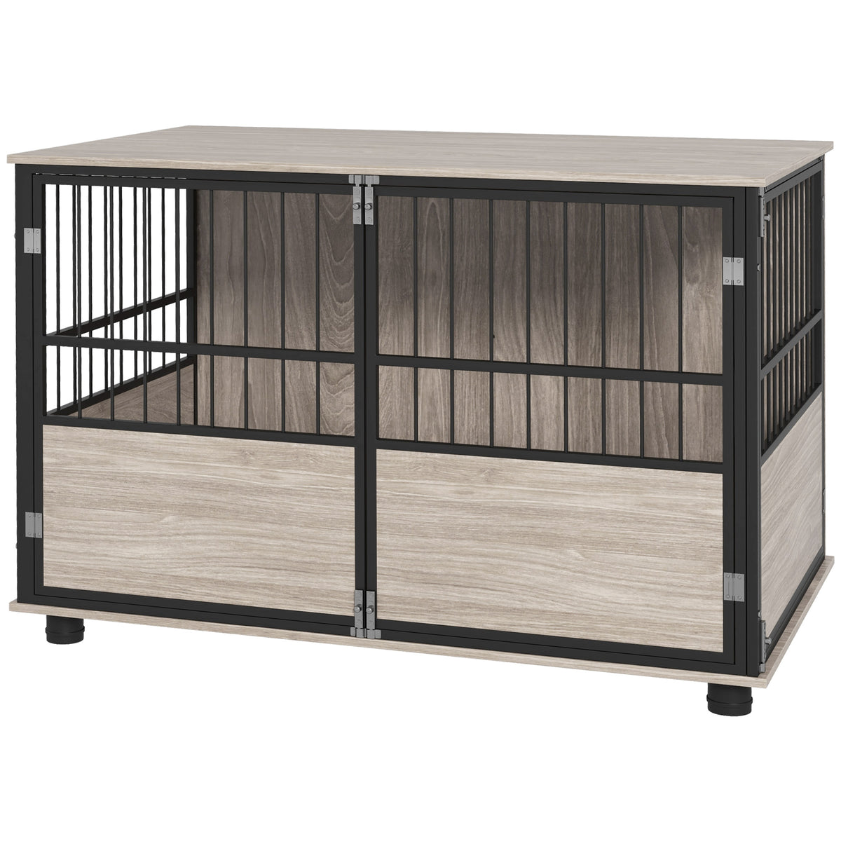 Cage pour chien intérieur, table d'appoint, 100 x 60 x 68 cm, niche, 3 portes verrouillables,  aspect bois noir-0