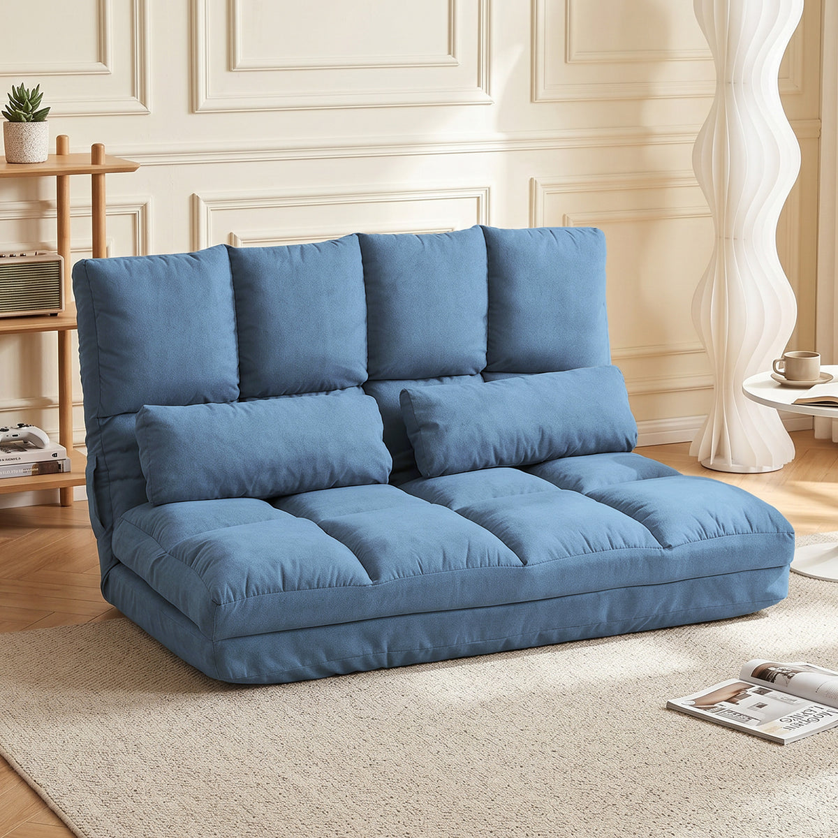 Chauffeuse matelas d'appoint pliant convertible - inclinaison dossier réglable 14 positions - 2 coussins inclus, bleu-1