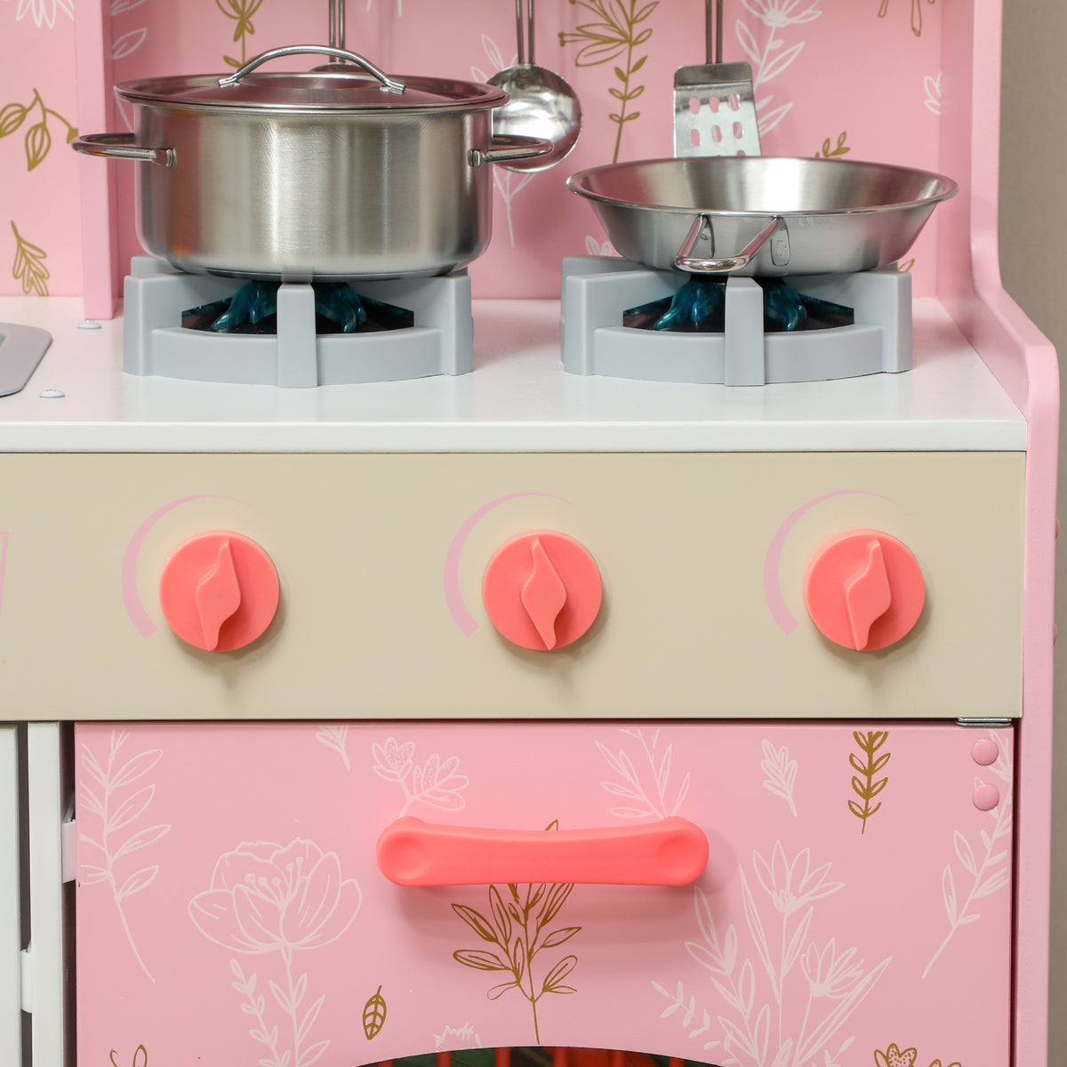 Cuisine Enfant avec Glaçons, Micro-ondes, Four, Plaque, Évier, Machine à Laver, Tableau, 90x 33,3x91,6cm, Rose-9