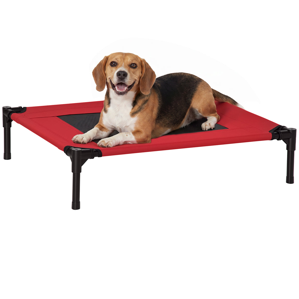 Lit surélevé pour chiens chats animaux de compagnie tissu oxford textilène micro-perforé 76 x 61 x 18 cm rouge et noir-0