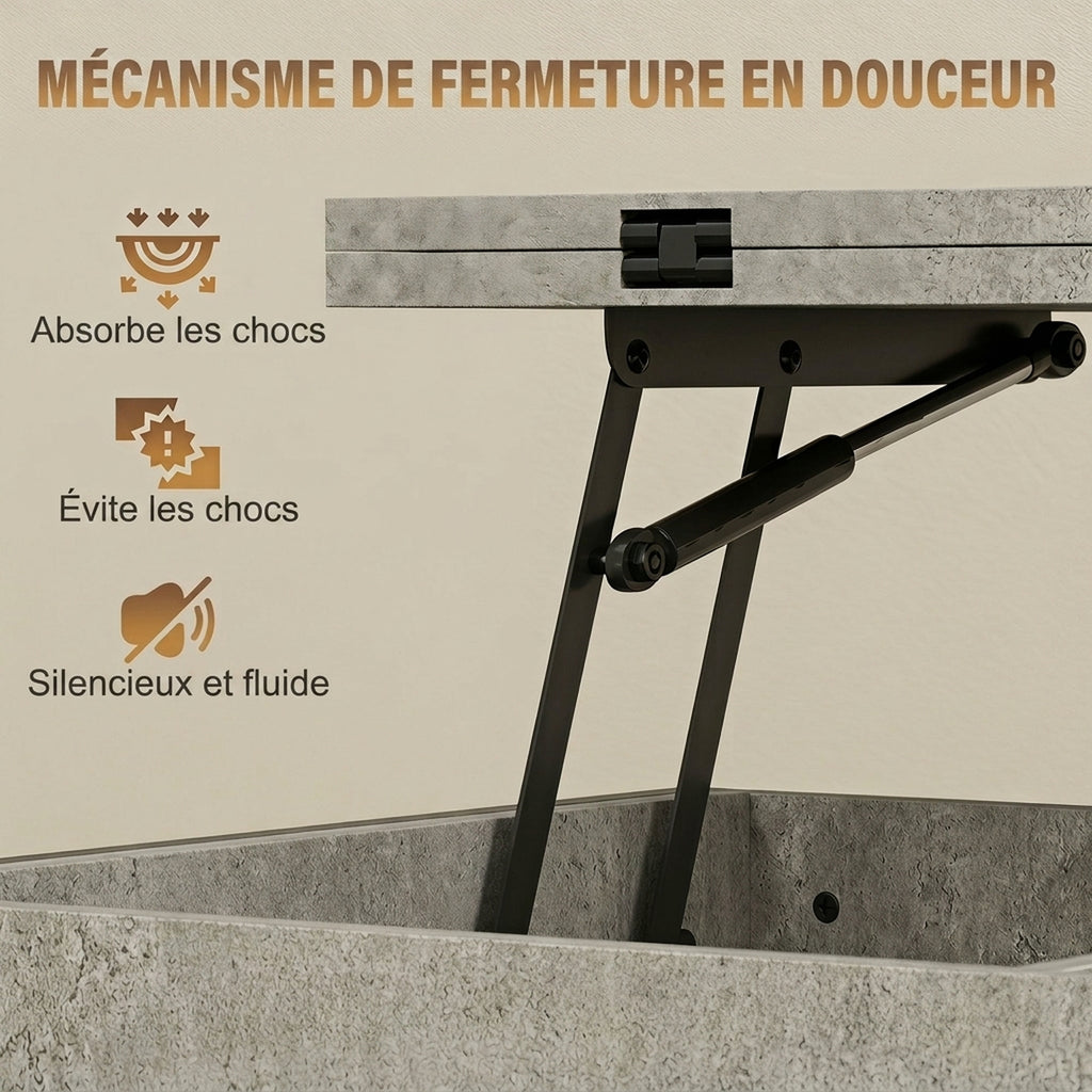 Table basse relevable et extensible, table de salon avec compartiment caché étagères ouvertes, 98x49x55cm, gris-5