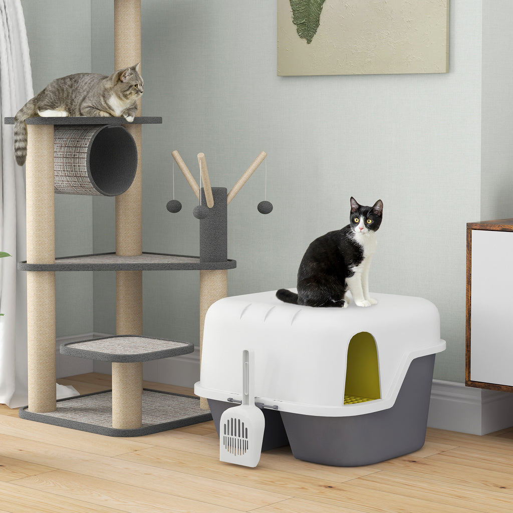 Bac à litière pour chat maison de toilette pour chat couvercle supérieur verrouillable et ouvrable 50 x 50 x 39 cm crème-1