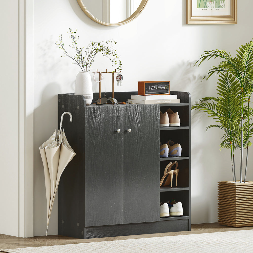 Meuble de rangement à chaussures pour entrée 12 paires - armoire à chaussures avec 4 compartiments ouverts- noir-7