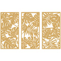 Ensemble de 3 Décorations Murales en Bois 3D, 40 x 80 cm, Feuilles Tropicales, Effet Bois Naturel-0