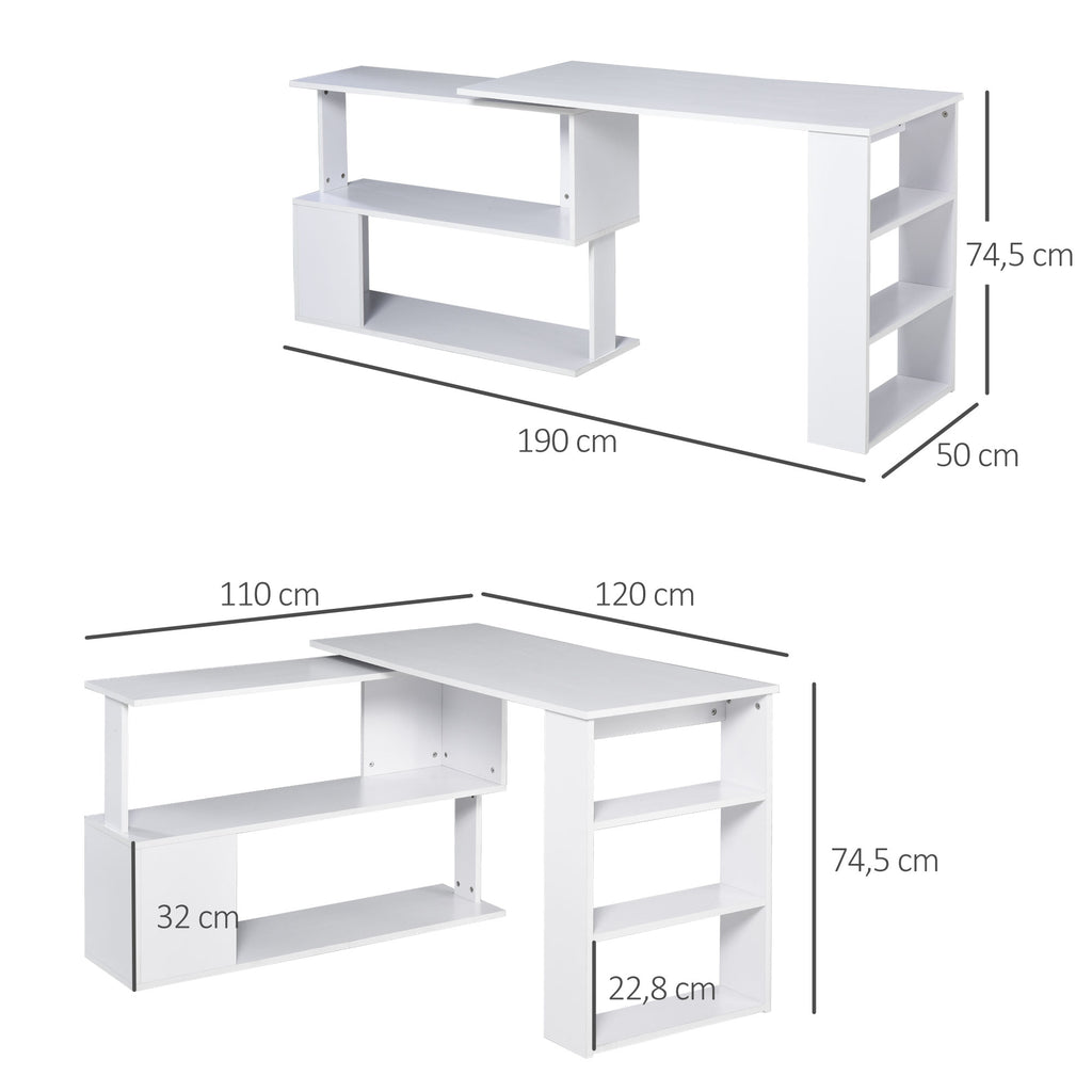 Bureau d'angle table de salle à manger avec rangement bureau informatique modulable bibliothèque intégrée + étagère 3 niveaux blanc-2