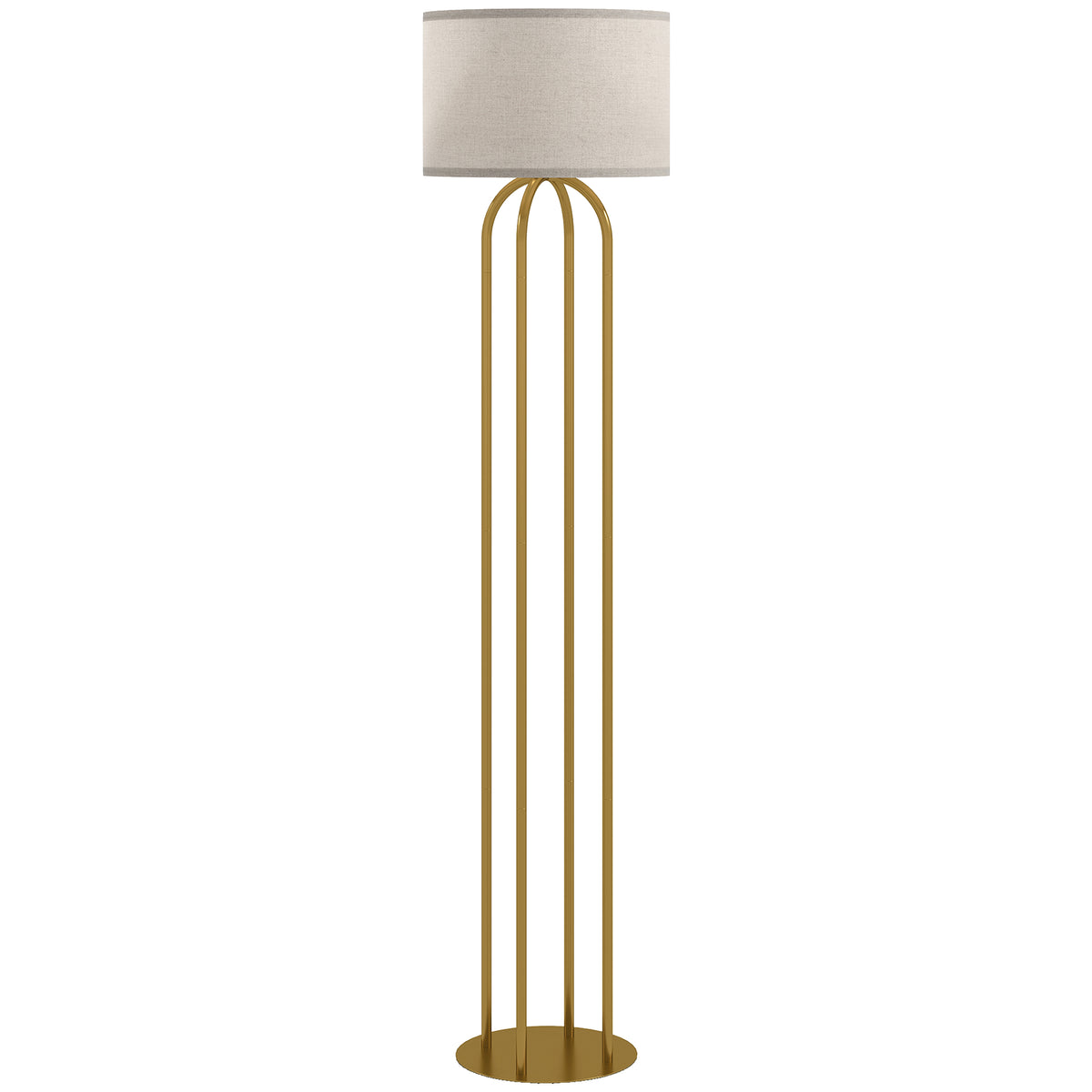 Lampadaire sur pied de salon, lampe sur pied avec abat-jour en lin et interrupteur à pied, Ø 38 x 161 cm, doré et beige-0