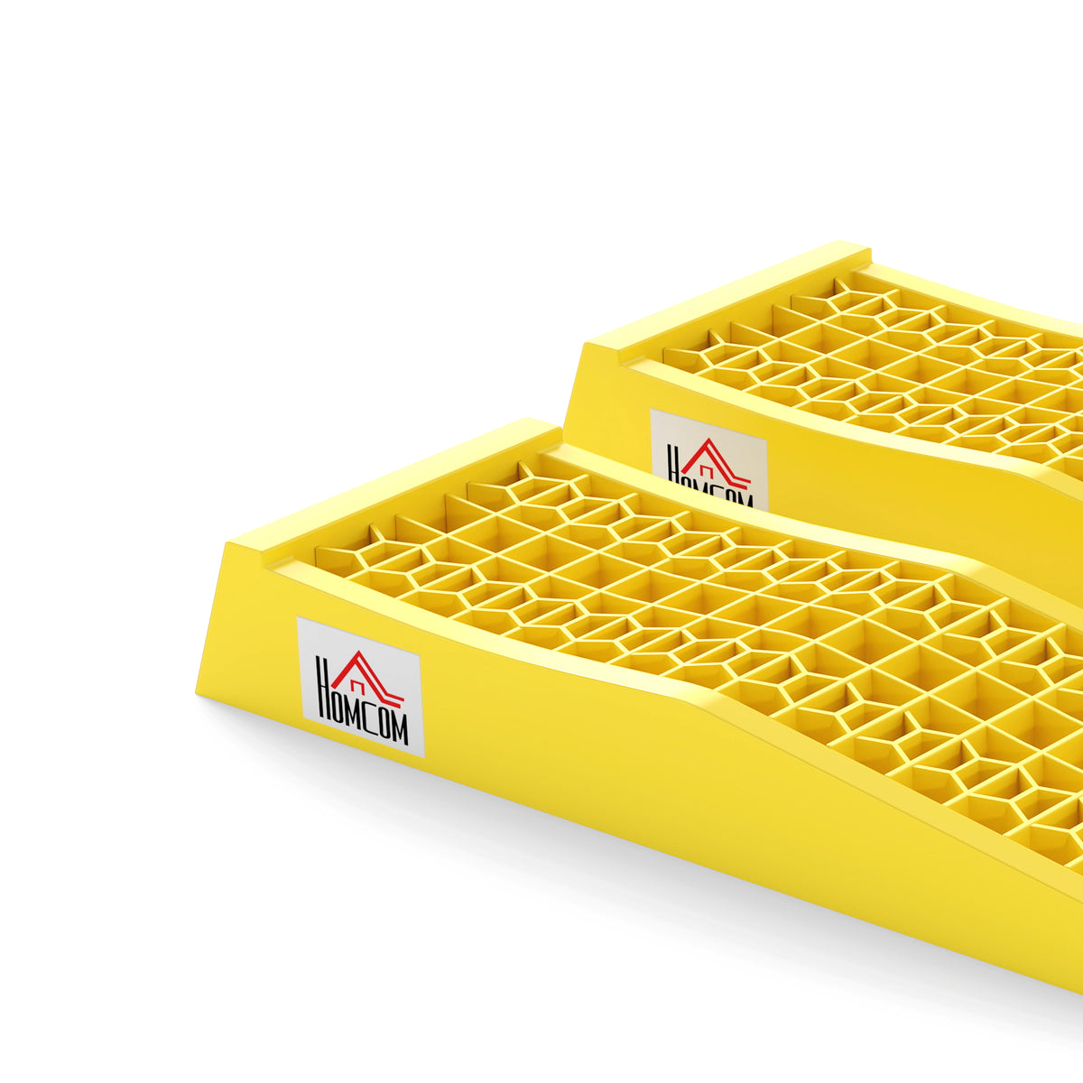 Ensemble de 2 rampes pour voiture véhicule utilitaire rampe de chargement dim. 70L x 19,5l x 7,8H cm PP jaune-9