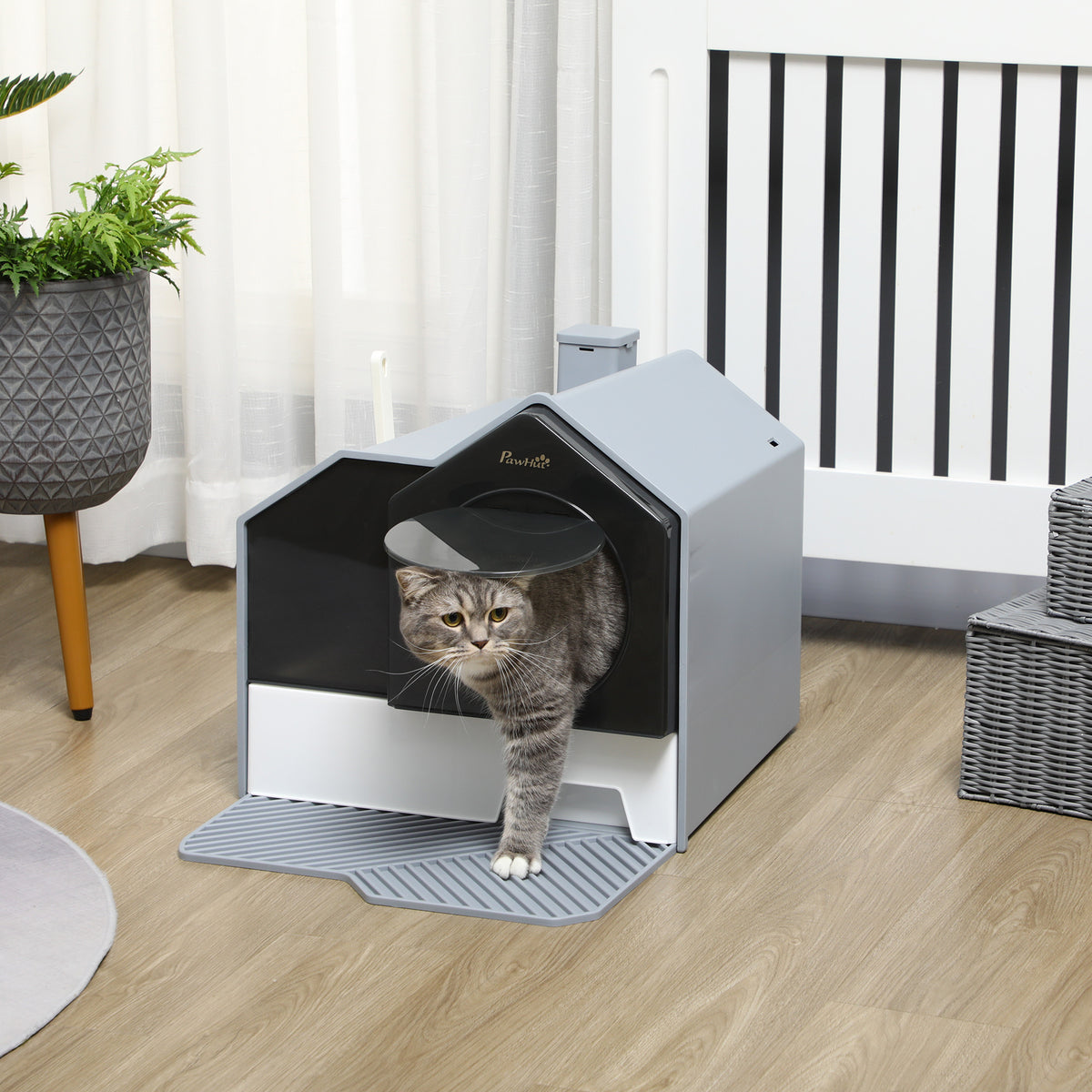Maison de toilette bac à litière pour chat design maisonnette avec pelle, filtre et tapis dim. 47L x 45l x 42H cm-1