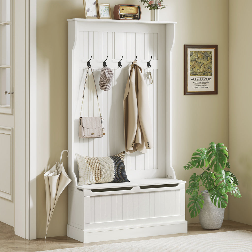 Meuble d'entrée avec banc porte manteaux 3 en 1 5 crochets banc de rangement pour salon couloir 96 x 34 x 179,7 cm crème-9