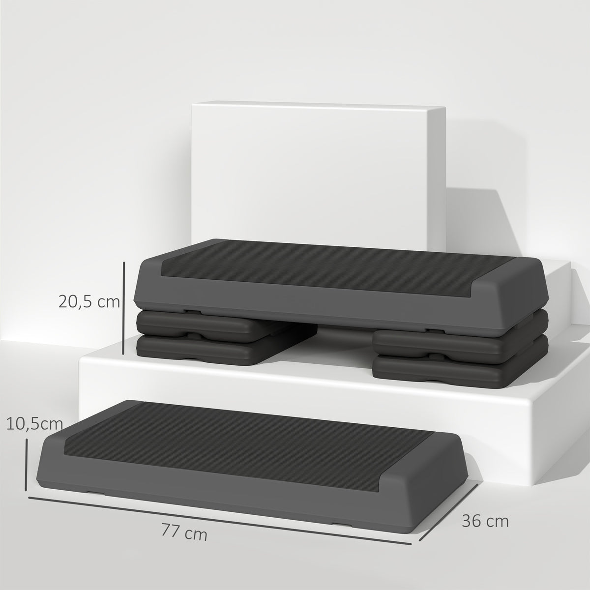 Stepper Fitness Aérobic 3 Niveaux, Hauteur Réglable 10,5/15,5/20,5 cm, Surface Antidérapante, Capacité 250 kg, Gris-2