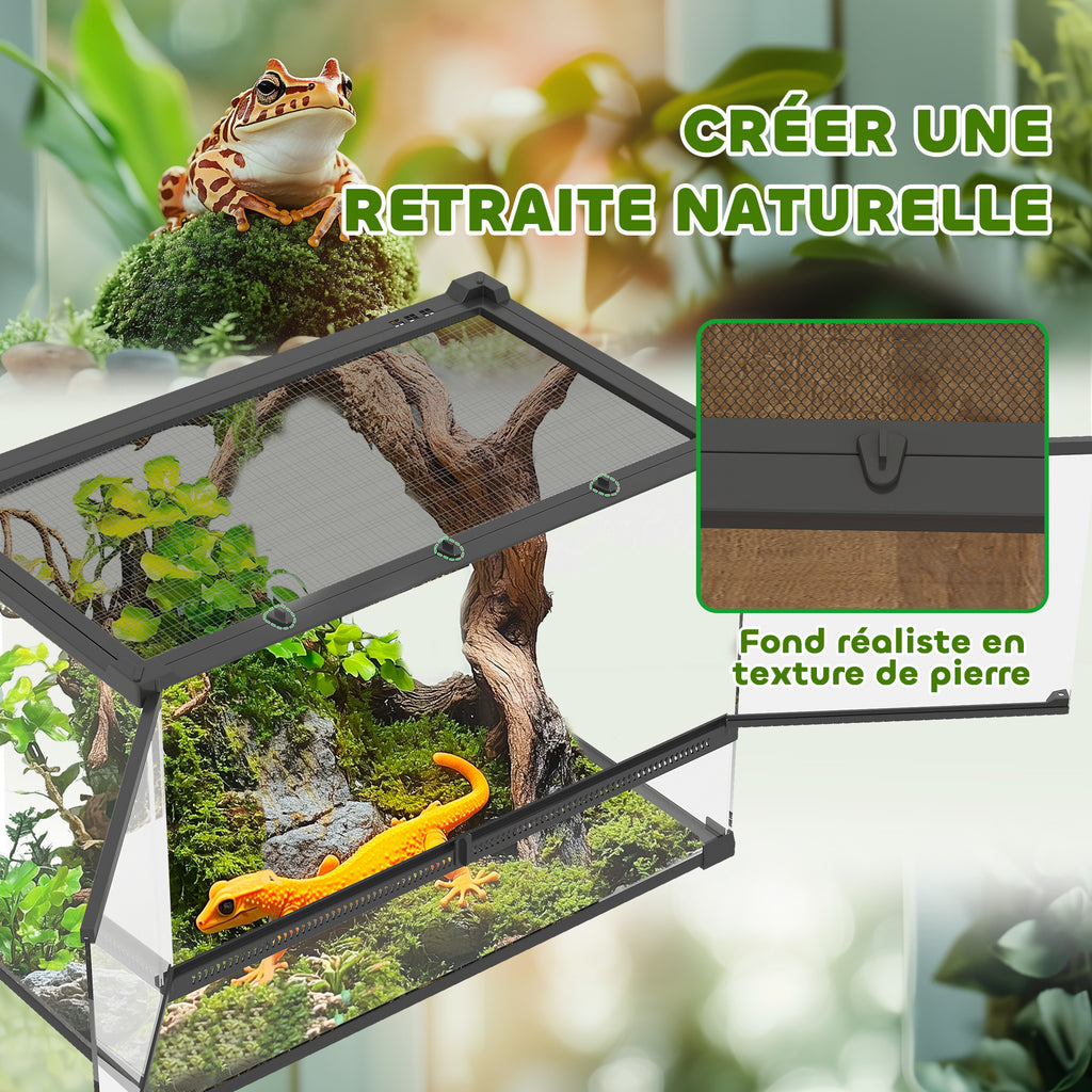 Boîte à reptiles, boîte d'élevage de reptiles, fermeture sécurisée par rotation, ventilation frontale, 50x30x35cm, noir-4