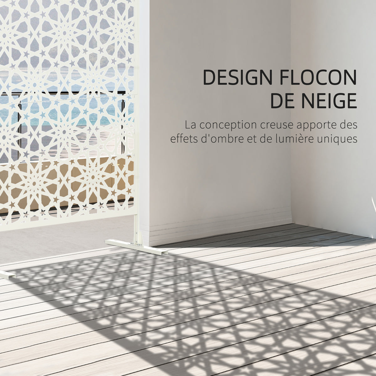 Panneau brise vue décoratif extérieur blanc à motif en métal - 92 x 45 x 198 cm-3