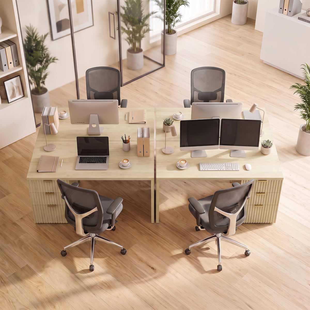 Bureau d'Ordinateur, Rangement Réversible, 3 Tiroirs Façades Ondulées, Plateau Épais et Spacieux, 120x50x76cm, Chêne-8