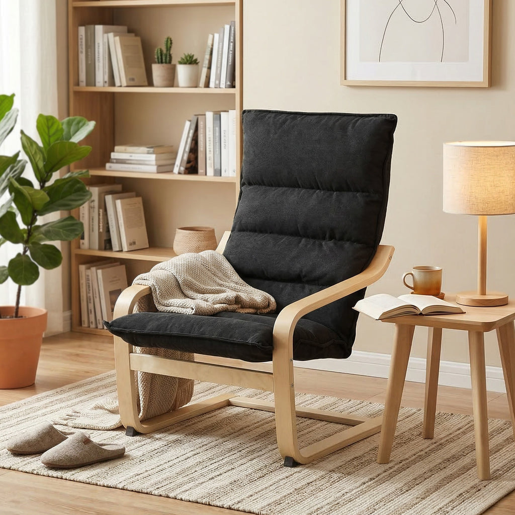 Fauteuil Salon, Fauteuil de Loisirs Moderne, Fauteuil Chambre avec Accoudoirs Incurvés, Coussins, 67 x 83 x 105 cm, Noir-8