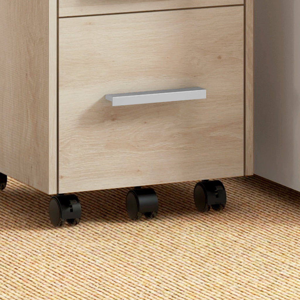 Caisson de bureau rangement bureau sur roulettes 3 tiroirs 1 verrouillable 1 trieur dossiers en bois beige-8