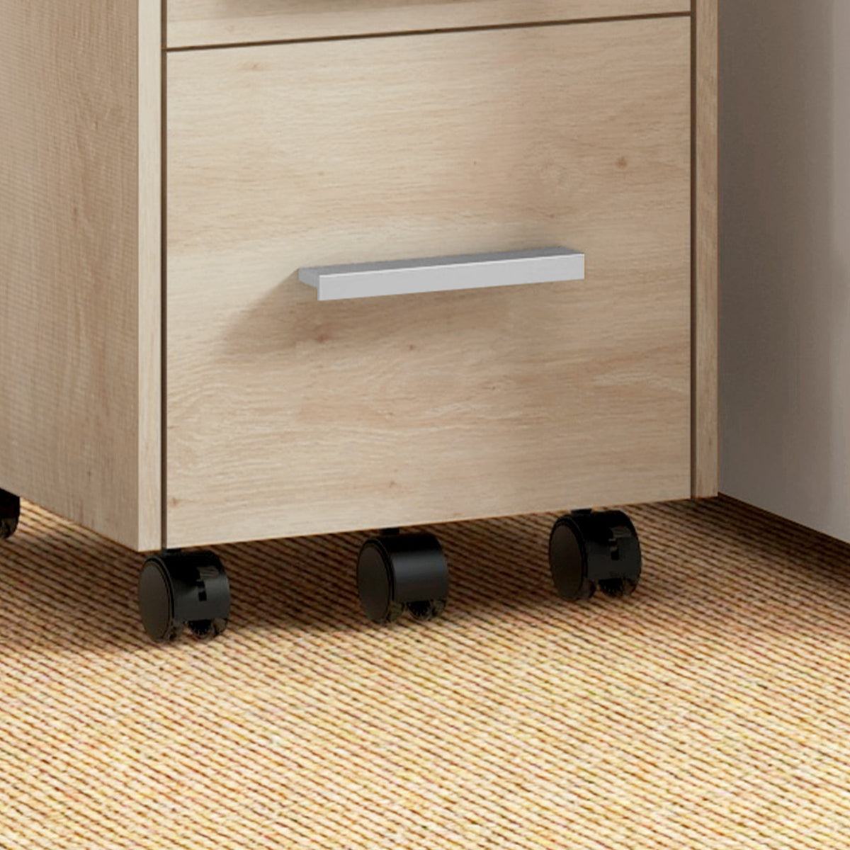 Caisson de bureau rangement bureau sur roulettes 3 tiroirs 1 verrouillable 1 trieur dossiers en bois beige-8