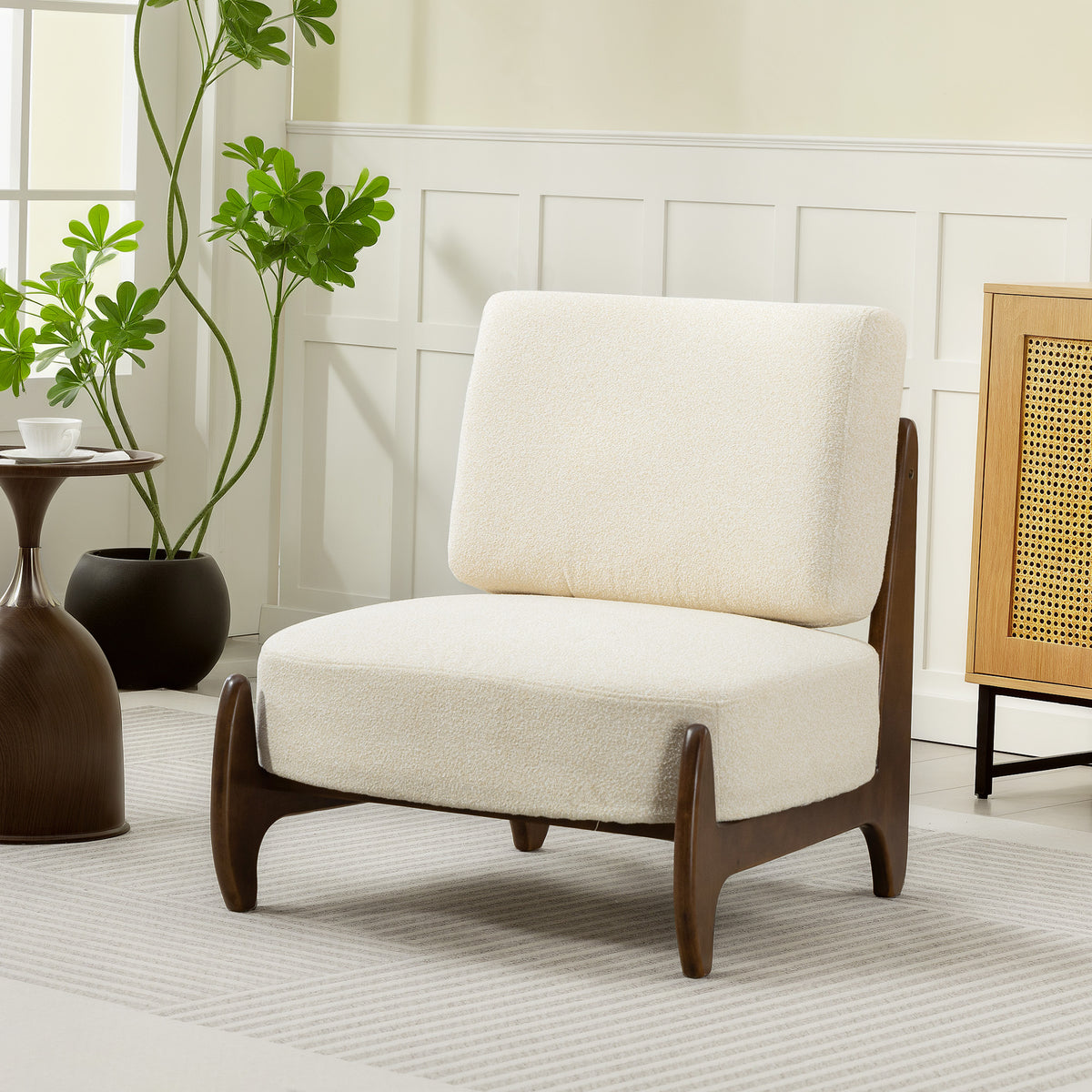 Fauteuil salon en chenille, fauteuil chambre confortable, coussin épais, assise rembourrée, 72 x 73,5 x 81 cm, crème-1