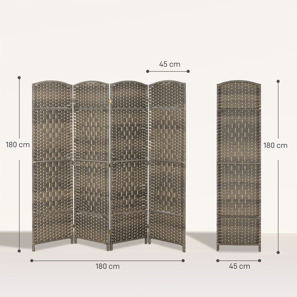 Paravent intérieur en bois 4 panneaux séparateur de pièce pliable pour salon chambre 180 x 180 cm chêne foncé-2
