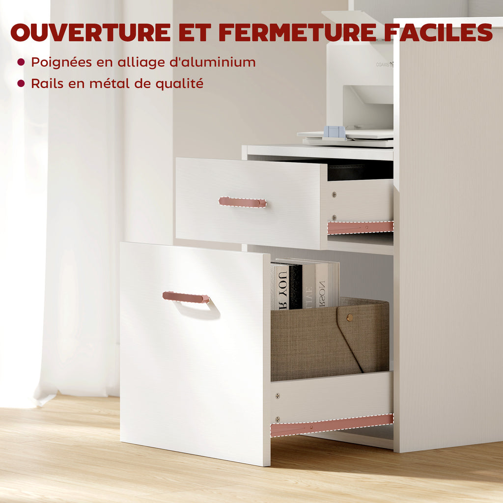 Bureau informatique, bureau avec rangement, 2 tiroirs, étagères ouvertes et tablette d'imprimante, 137x55x92cm, blanc-5