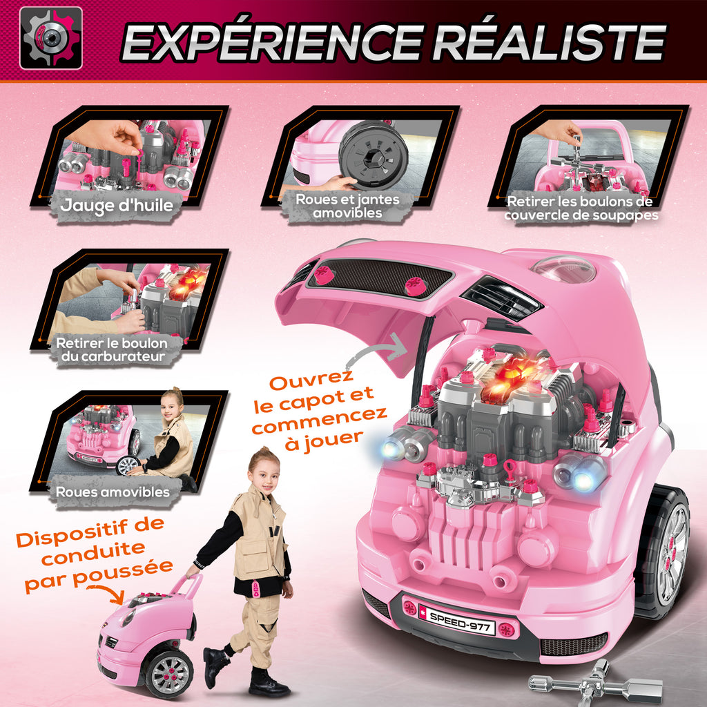 Camion mécano 2 en 1 jouet bricolage enfant jeu d'imitation mécanicien nombreux qccessoires total de 61 pièces rose-6