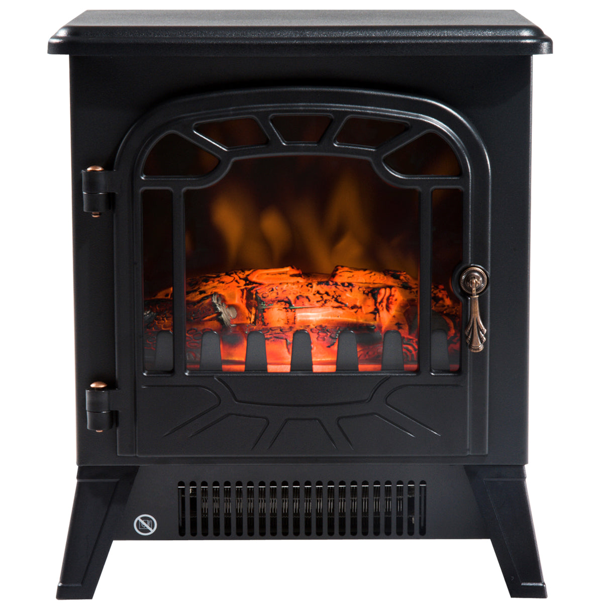 Cheminée électrique radiateur Imitation Flamme avec luminosité et réglable 925 W / 1850 W Porte métal Verre trempé Noir-0