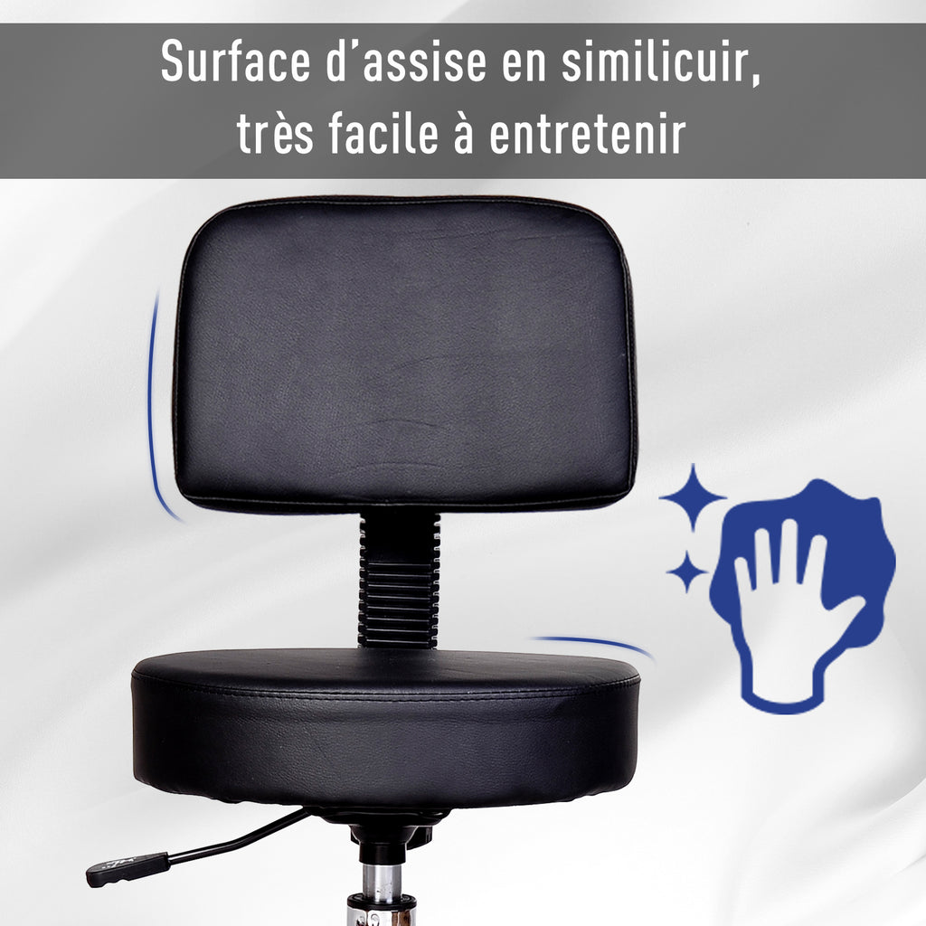 Tabouret massage a roulettes reglable en hauteur pivotant avec dossier ergonomique noir-6