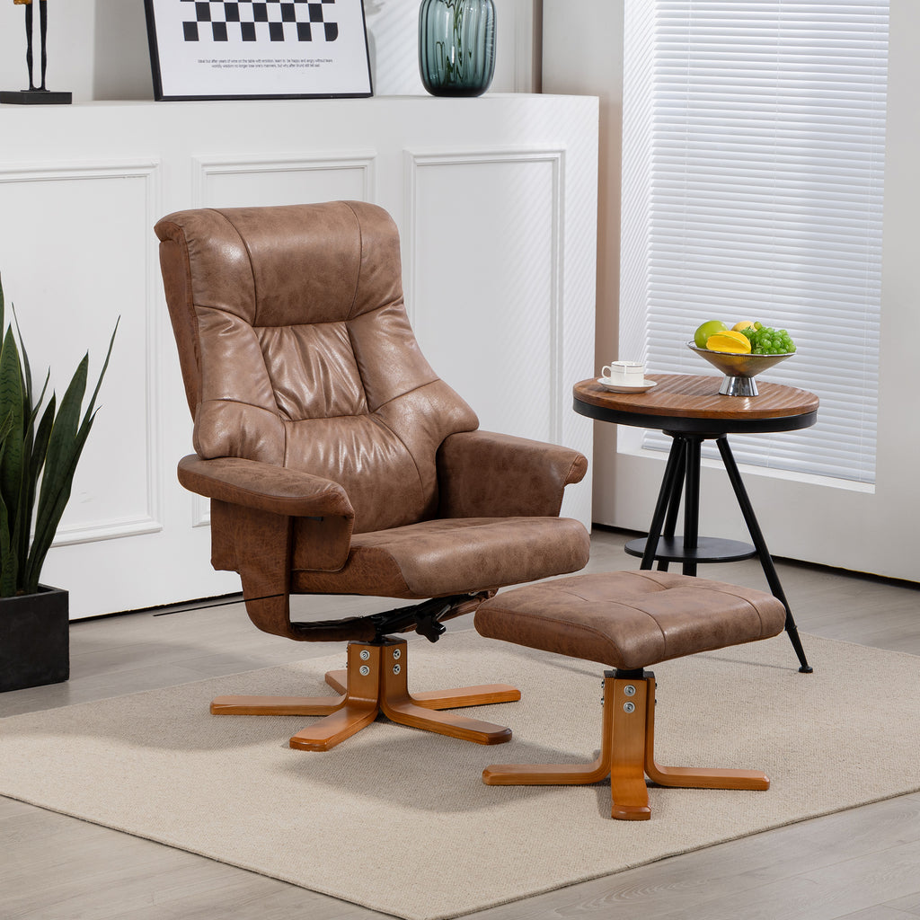 Fauteuil relax inclinable 135° pivotant 360° avec repose-pieds revêtement microfibre marron-5