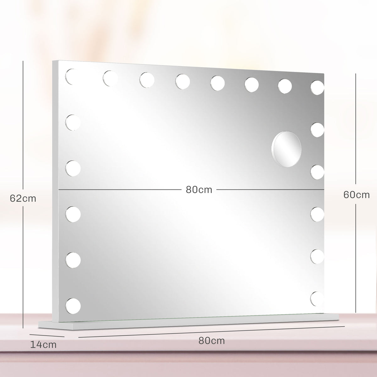 Miroir maquillage lumineux LED intensité réglable miroir grossissant port de charge USB, 80 x 62 cm-2