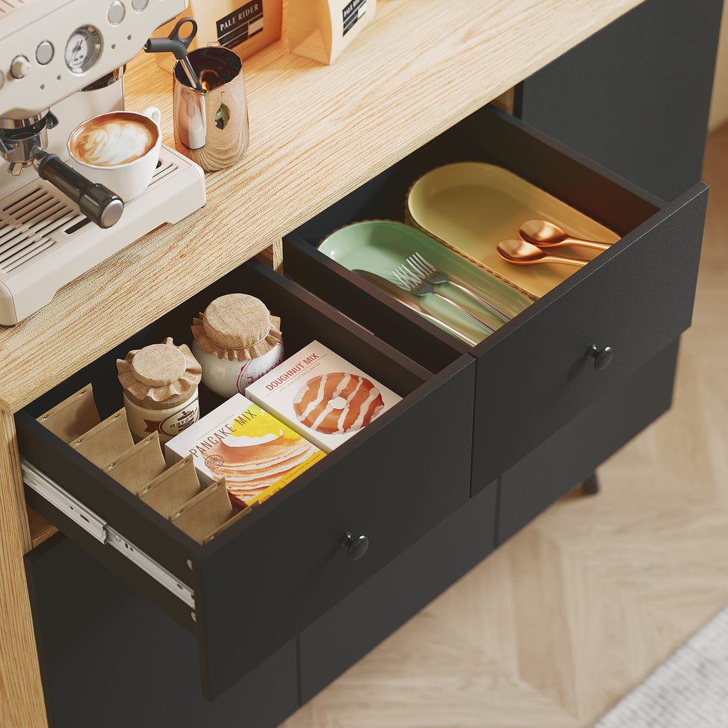 Buffet cuisine meuble cuisine rangement haut avec lumière LED RGB plan de travail 6 portes 2 tiroirs 100x40x176cm noir-8