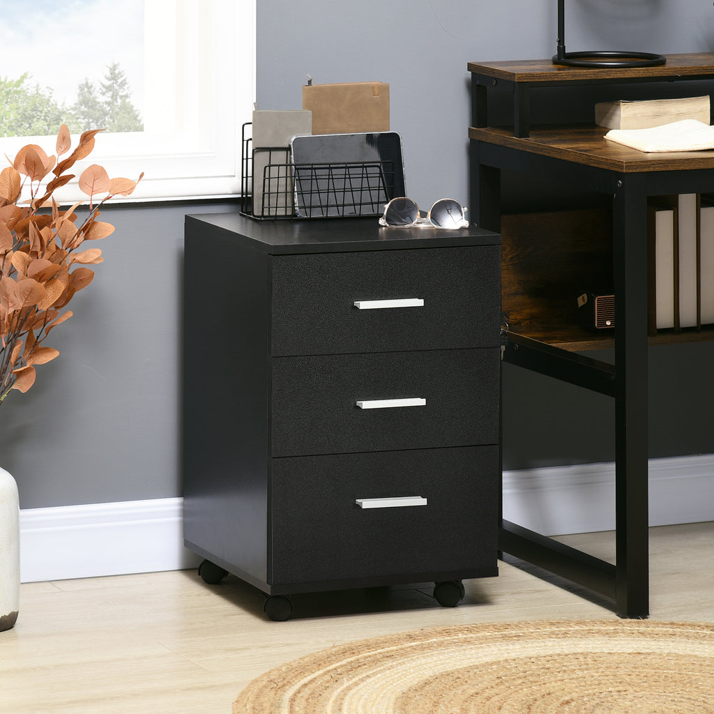 Caisson de Bureau Rangement Bureau sur Roulettes 3 Tiroirs Verrouillables 40 x 40 x 61,5 cm Noir-1