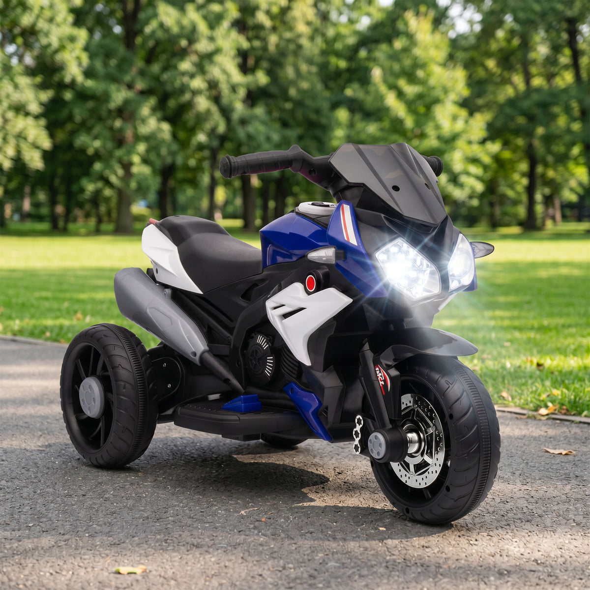 Moto électrique enfants 3 roues 6 V, voiture électrique enfants 3 à 5 ans, effets lumineux et sonores, 86x42x52cm, bleu-1