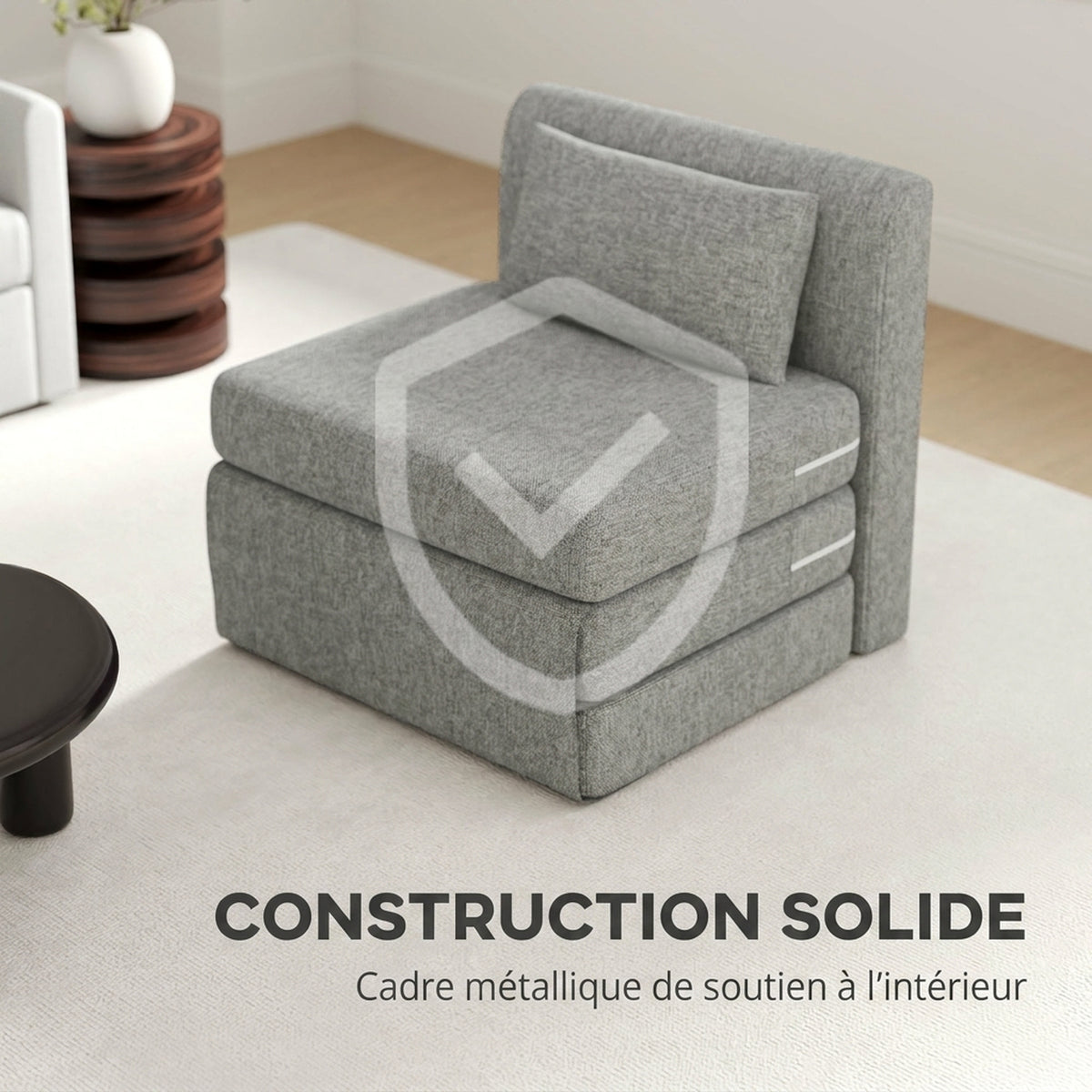 Fauteuil chauffeuse pliant 3 en 1 avec coussin, convertible, matelas dépliant pour invités, salon, bureau, gris-5