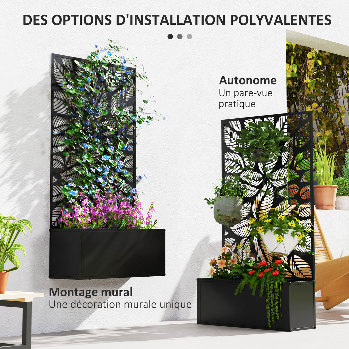 Jardinière avec treillis bac à fleurs rectangulaire grande taille panneau d'intimité métal 61 x 23 x 113 cm noir-4