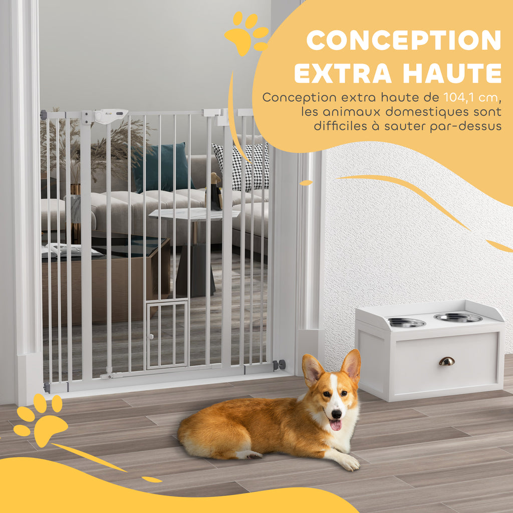 Barrière de sécurité animaux de 104,1H cm avec porte fermeture automatique système de double verrouillage blanc-7