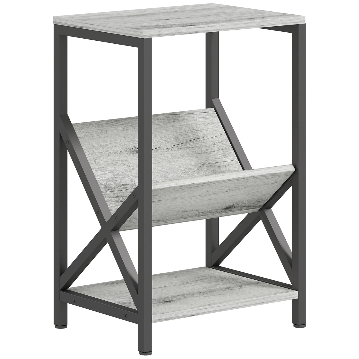 Table d'appoint étroite, bout de canapé rangement à 3 niveaux, porte-revues en V, cadre en acier, 40x30x61cm, gris foncé-0