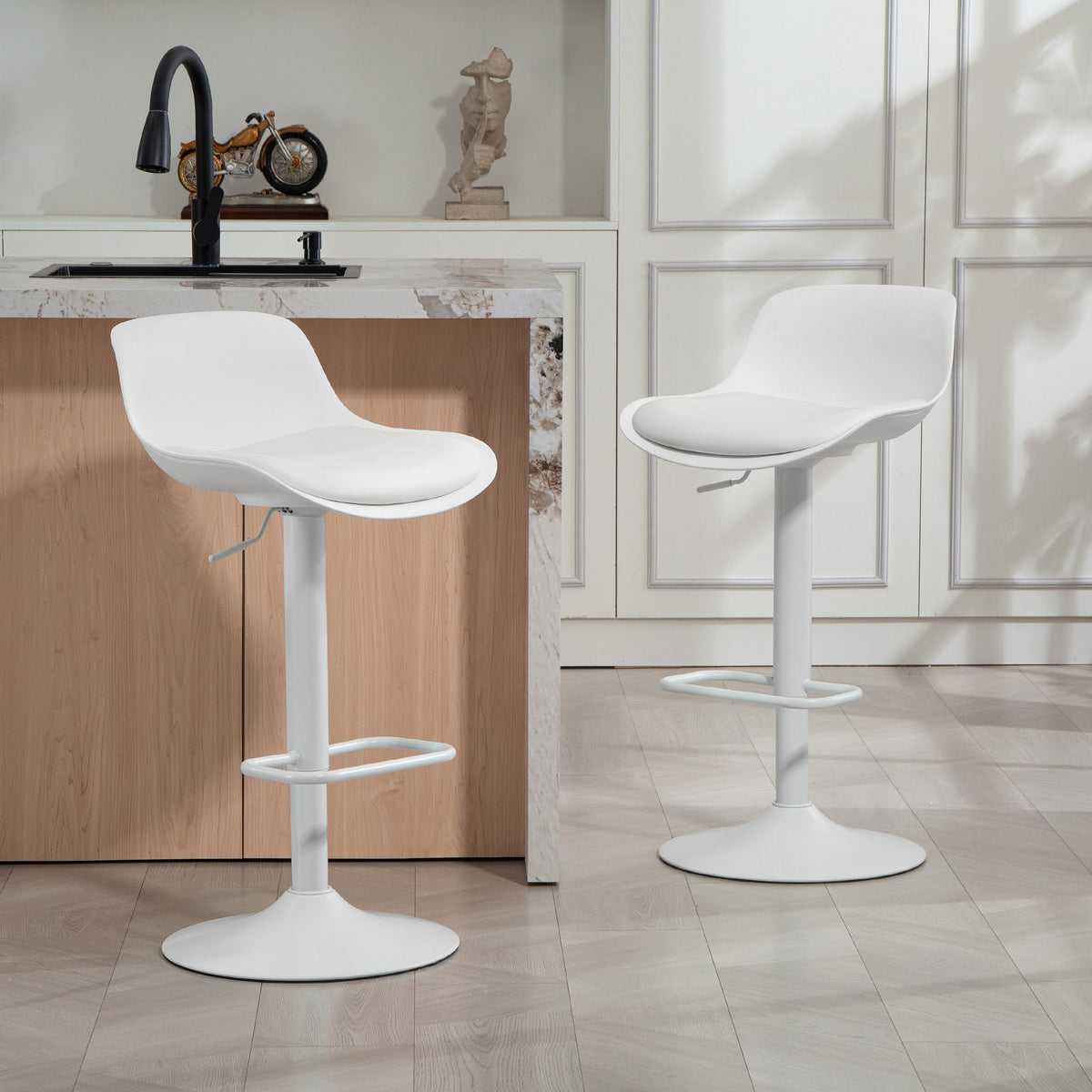 Lot de 2 tabourets de bar, tabourets hauts cuisine avec siège pivotant et hauteur réglable, 43 x 45 x 100 cm, blanc-9