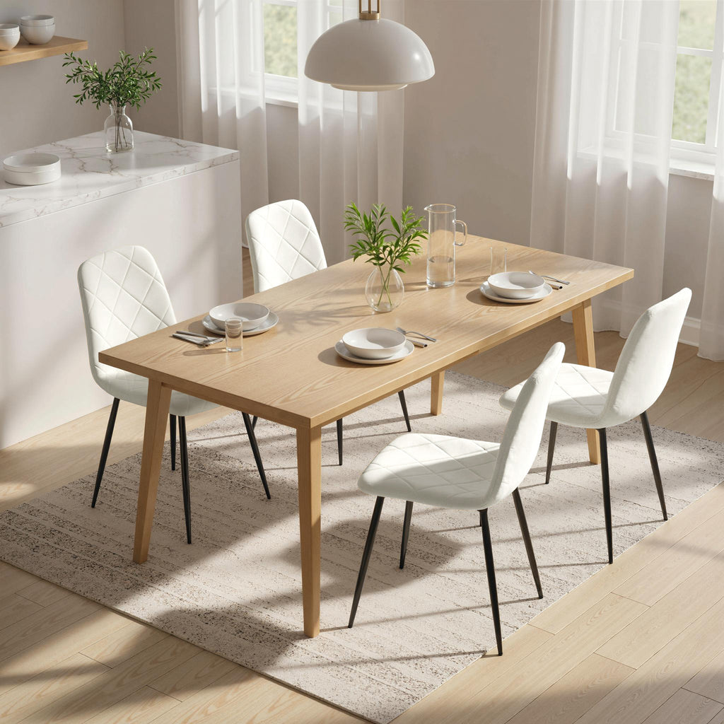 Lot de 4 chaises de salle à manger rembourrées avec dossier haut, pieds en acier et tissu effet velours, crème-1