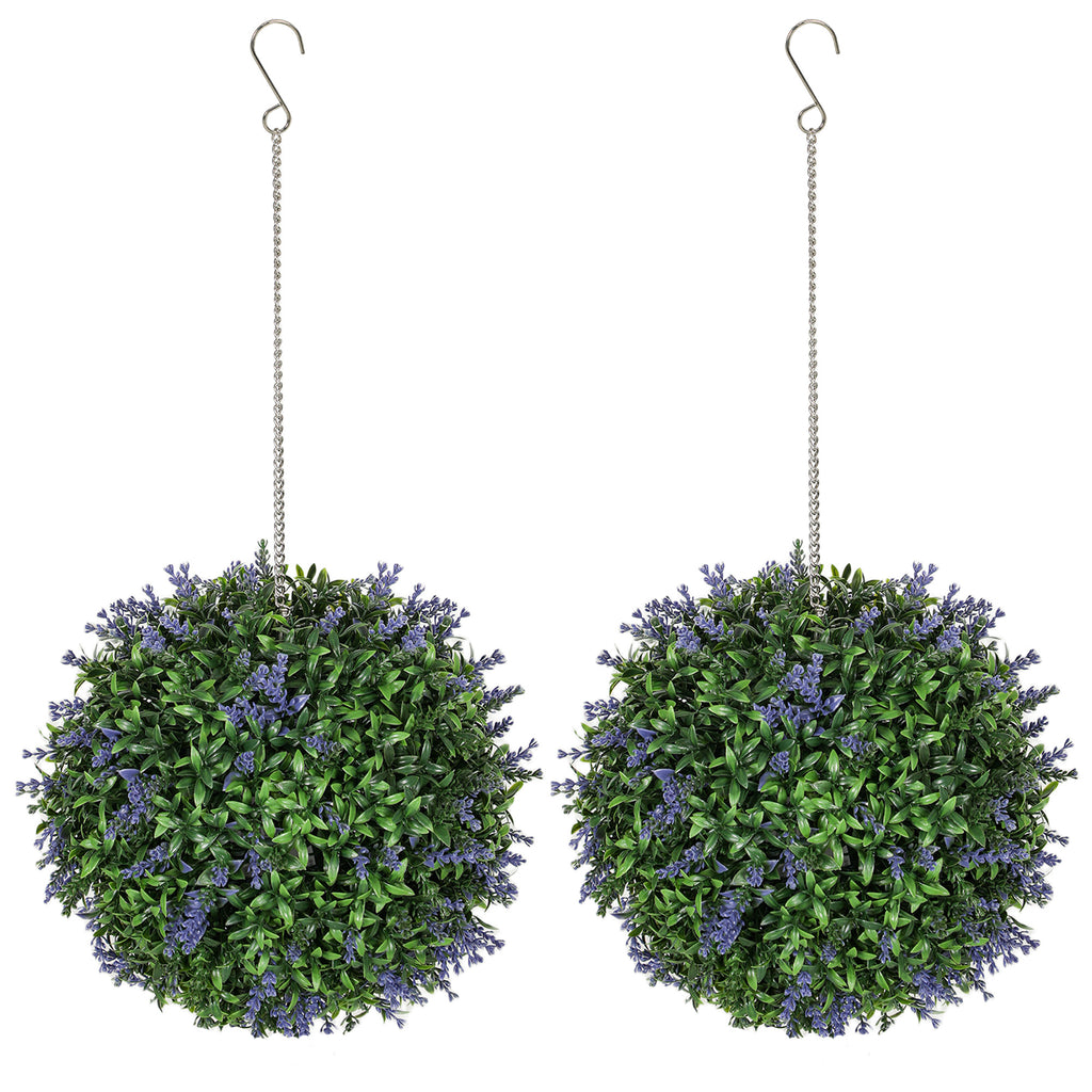 Lot de 2 boules topiaires artificielles, fausses plantes décoratives résistantes aux UV, Ø 27 cm, violet et vert-0