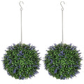 Lot de 2 boules topiaires artificielles, fausses plantes décoratives résistantes aux UV, Ø 27 cm, violet et vert-0