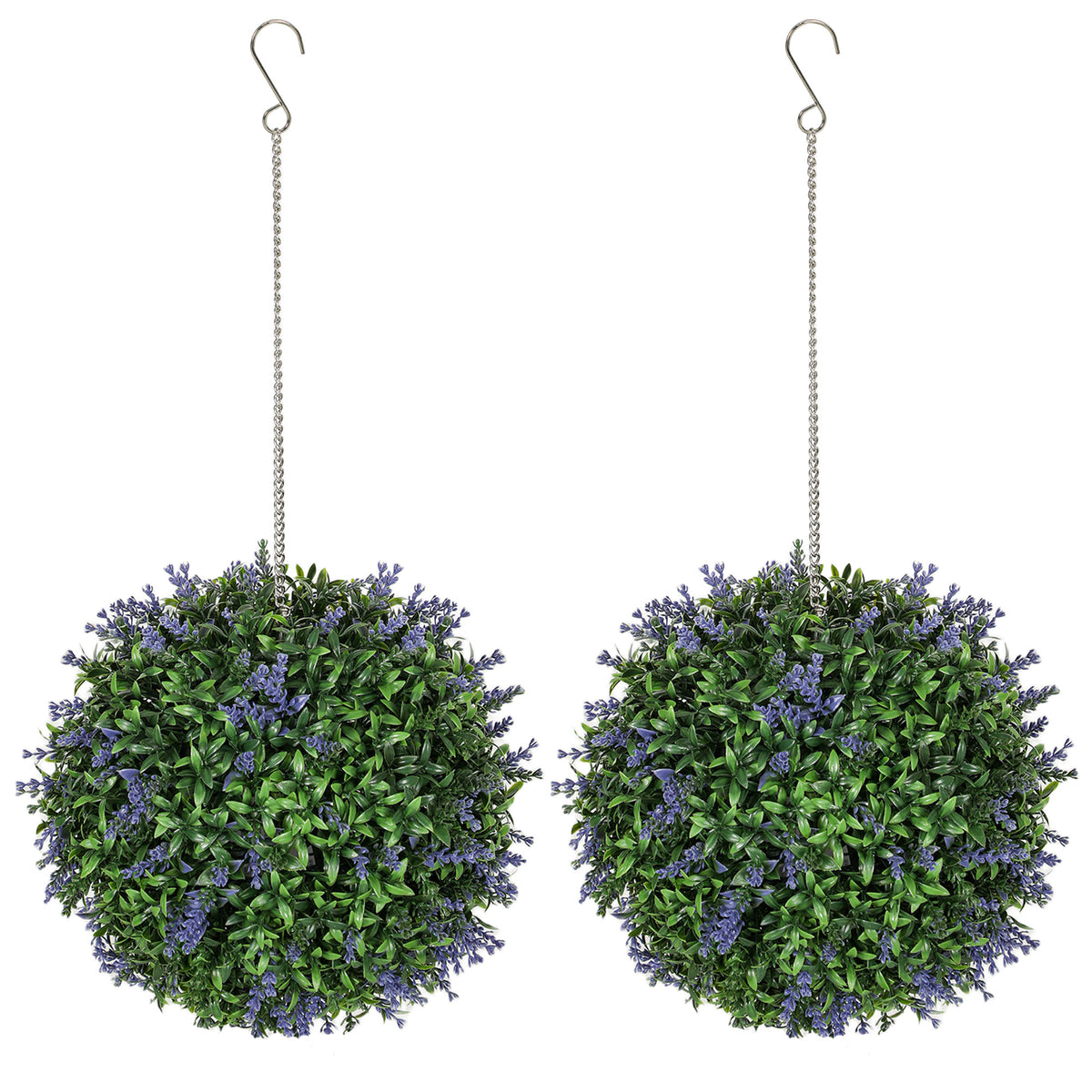 Lot de 2 boules topiaires artificielles, fausses plantes décoratives résistantes aux UV, Ø 27 cm, violet et vert-0